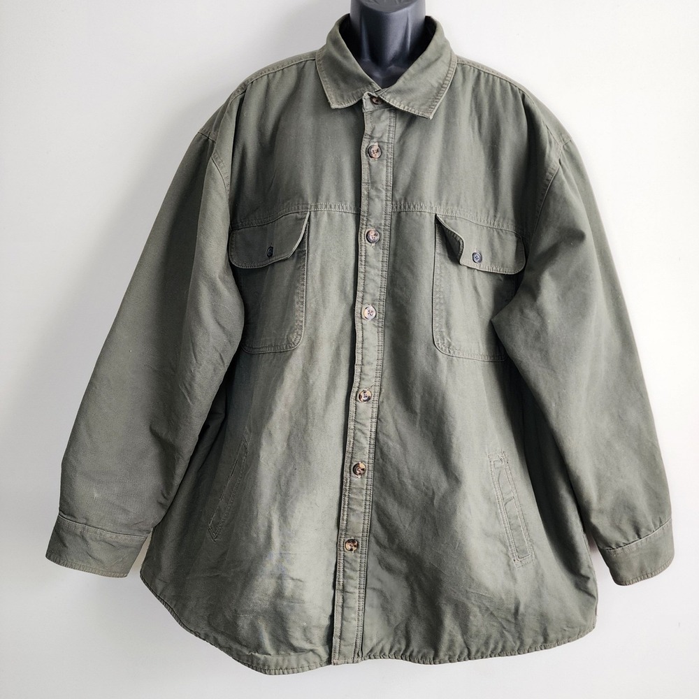 Outdoor Life Jacket Mens 3XL Khaki Green Canvas Sherpa Lined Utility Barn Coat